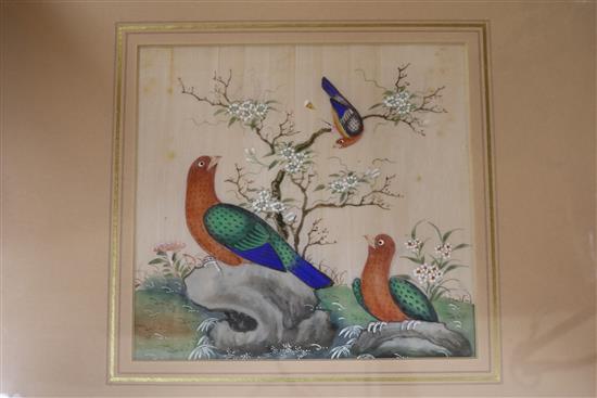 Chinese School Studies of courtiers and of birds largest 24 x 16cm and a Japanese woodblock print